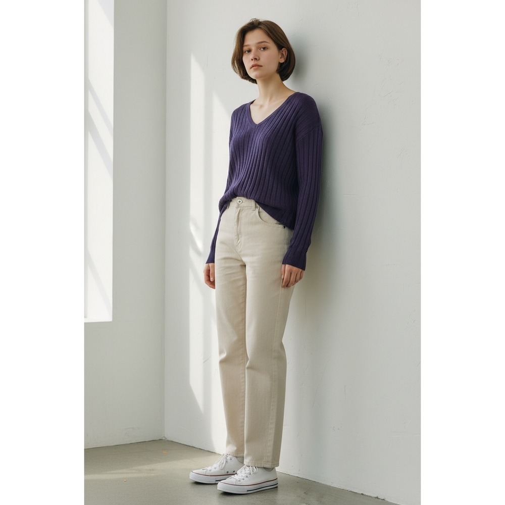 Hugo Boss Womens Purple Ribbed V-Neck Long Sleeve Sweater Made in Italy Sz M